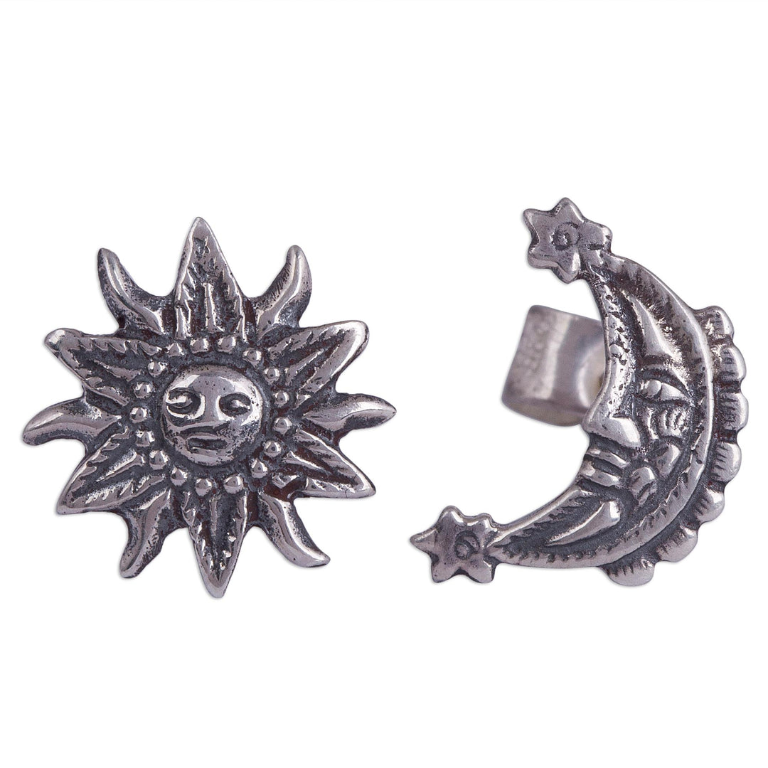 Sterling Silver Sun and Moon Stud Earrings from Peru - Stellar Royalty