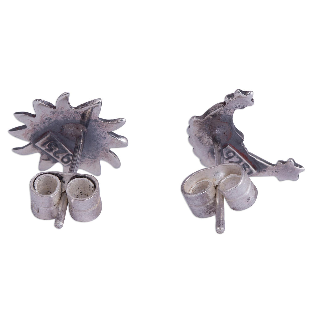 Sterling Silver Sun and Moon Stud Earrings from Peru - Stellar Royalty
