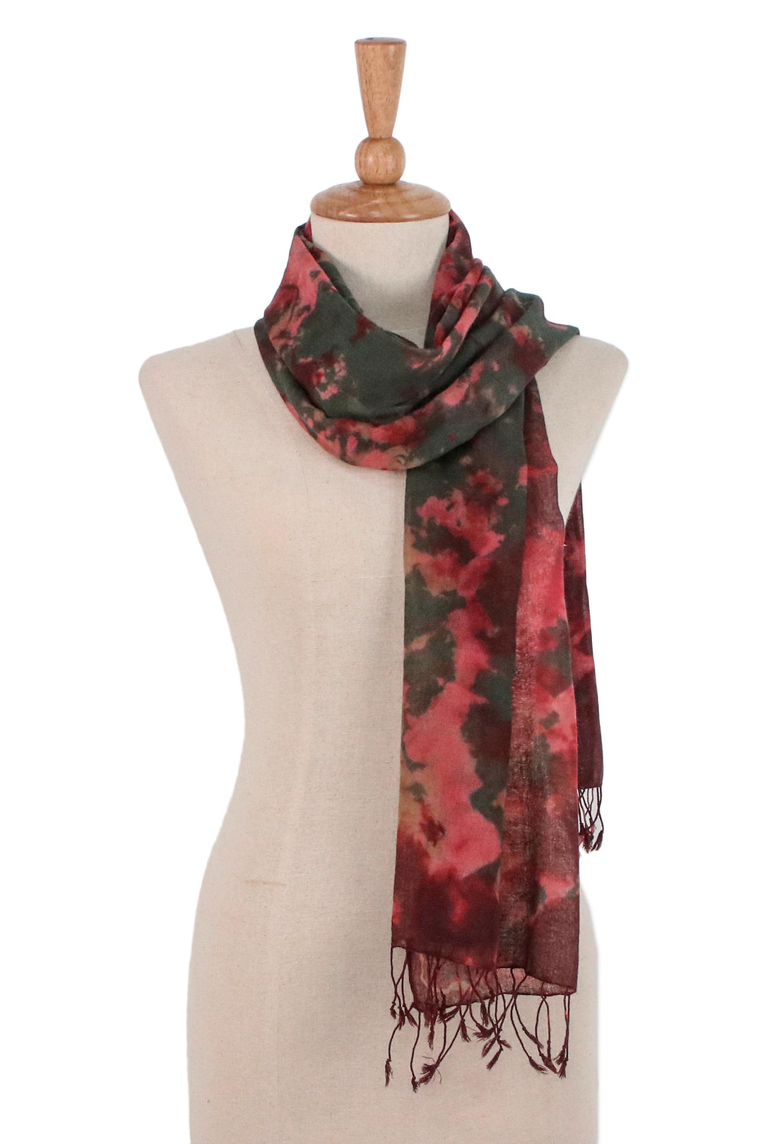 Tie-Dyed Cotton Wrap Scarf in Red from Thailand - Heated Colors