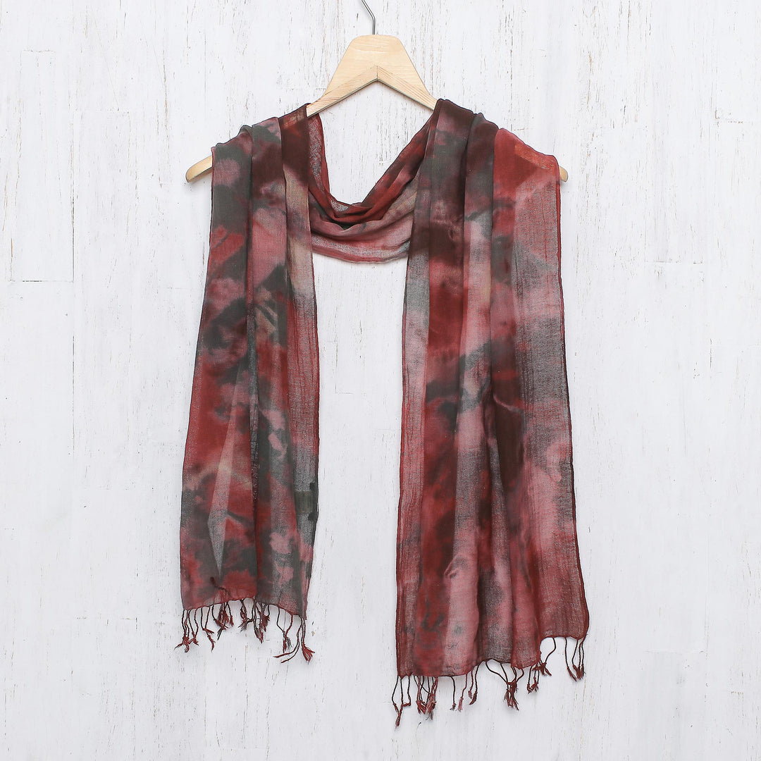Tie-Dyed Cotton Wrap Scarf in Red from Thailand - Heated Colors