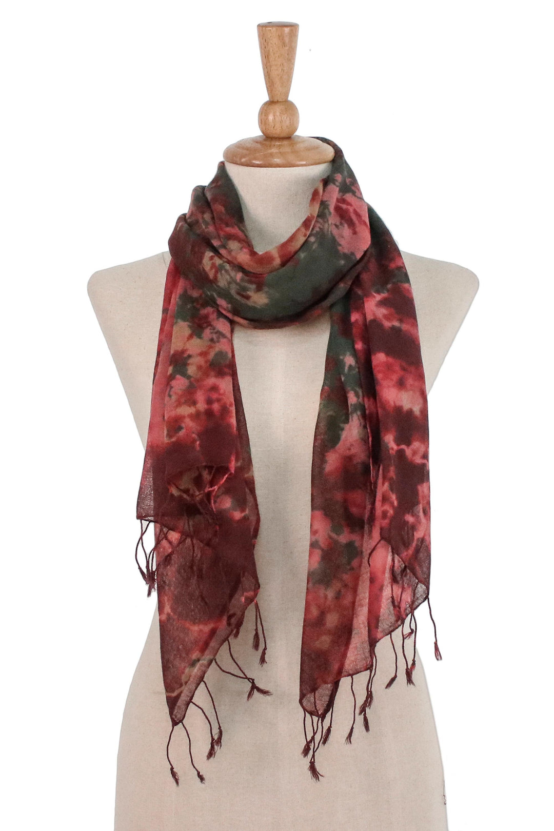 Tie-Dyed Cotton Wrap Scarf in Red from Thailand - Heated Colors