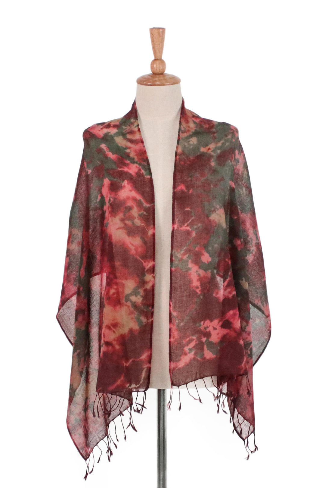 Tie-Dyed Cotton Wrap Scarf in Red from Thailand - Heated Colors