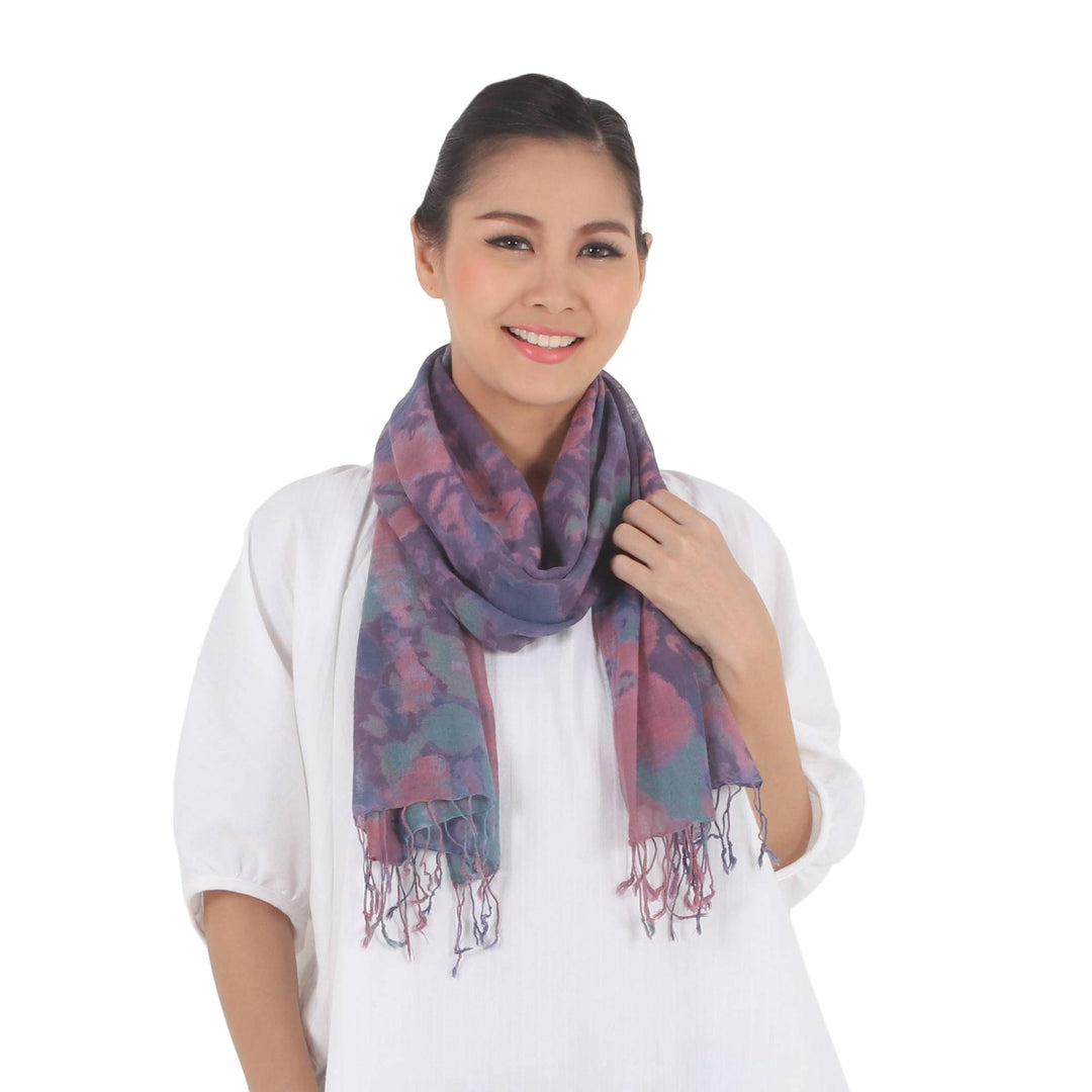Tied-Dyed Cotton Wrap Scarf in Pink and Purple from Thailand - Fantastic Colors