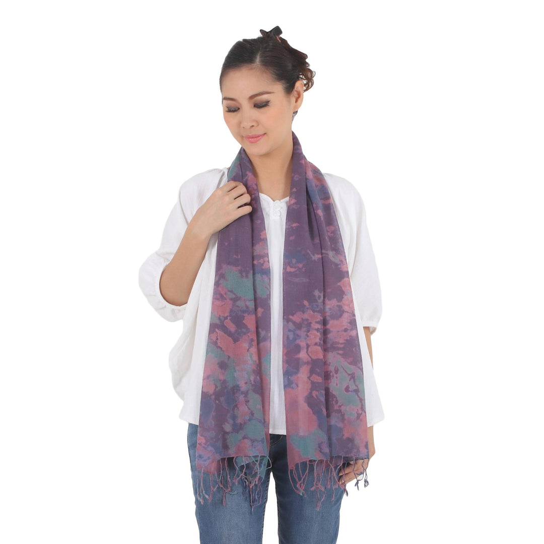 Tied-Dyed Cotton Wrap Scarf in Pink and Purple from Thailand - Fantastic Colors