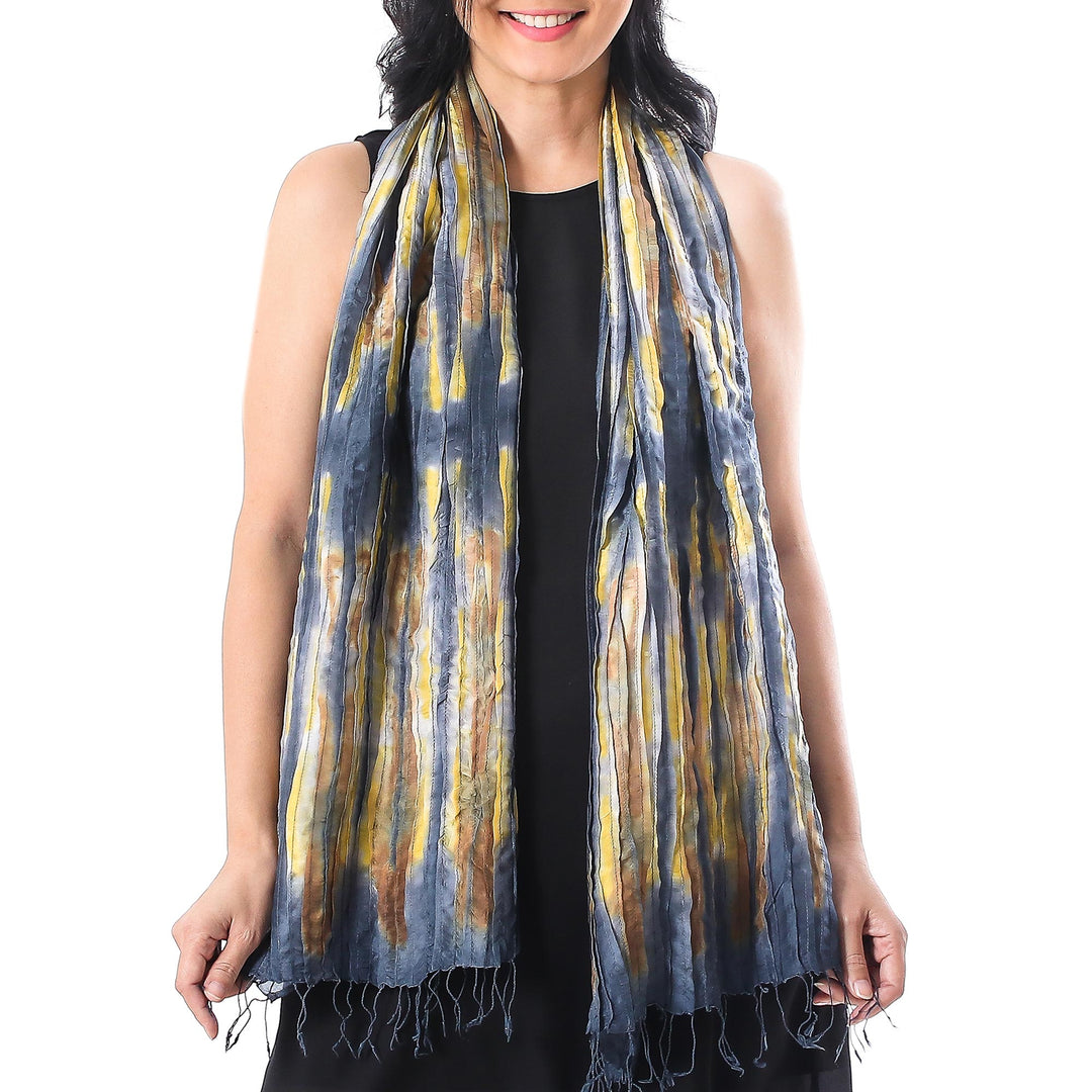Handwoven Tie-Dyed Multicolored Silk Scarf from Thailand - Lovely Magic