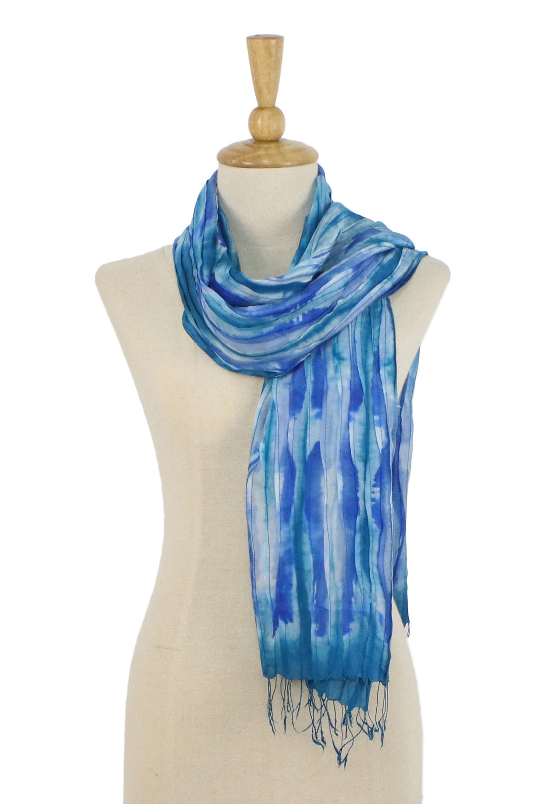 Handwoven Tie-Dyed Silk Scarf in Blue from Thailand - Lovely Magic in Blue