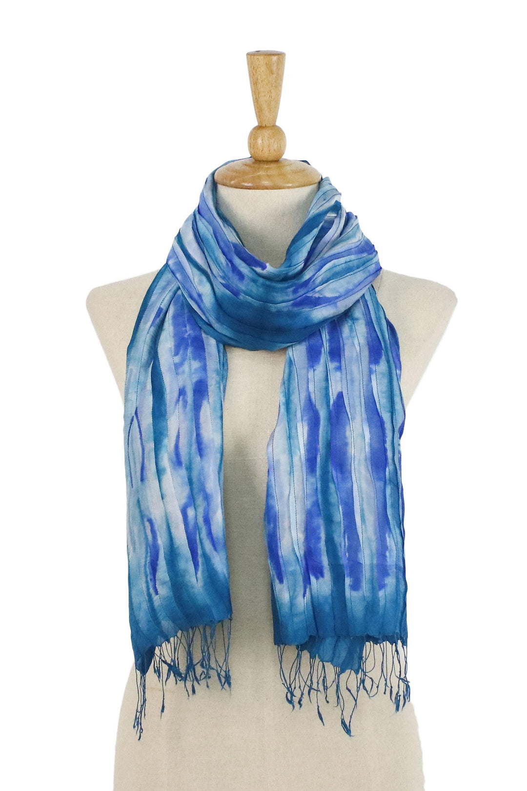 Handwoven Tie-Dyed Silk Scarf in Blue from Thailand - Lovely Magic in Blue