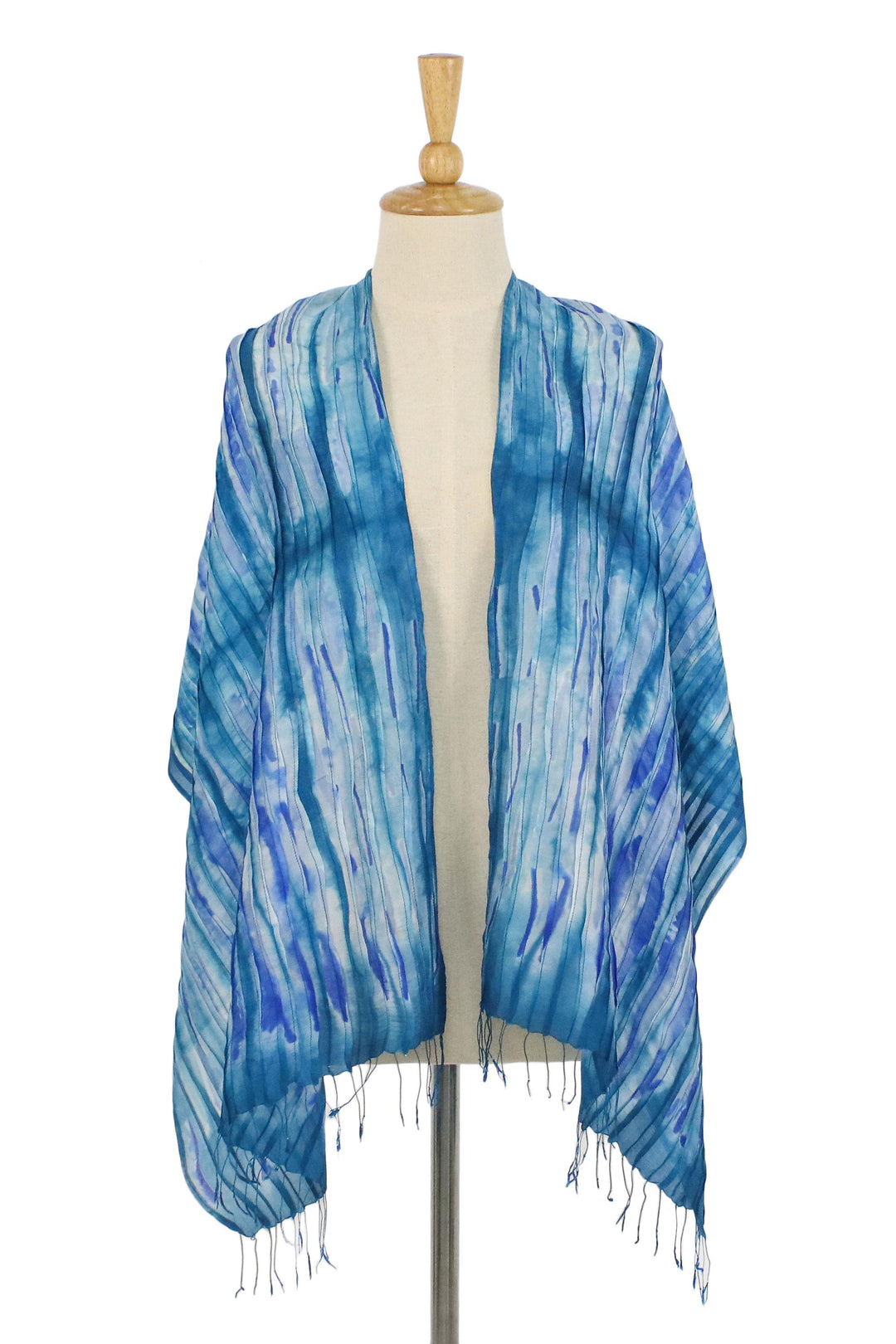 Handwoven Tie-Dyed Silk Scarf in Blue from Thailand - Lovely Magic in Blue