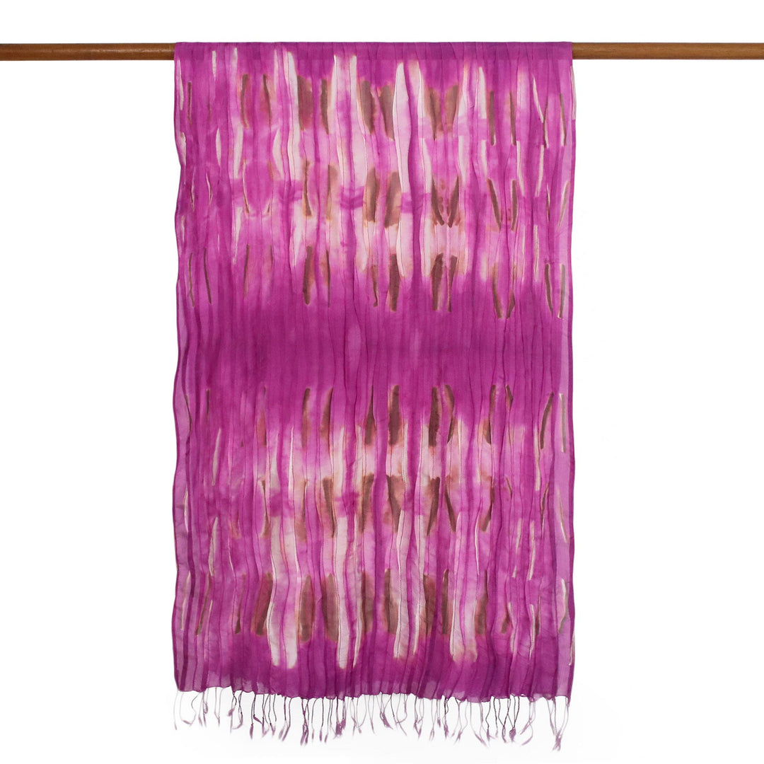 Handwoven Tie-Dyed Silk Scarf in Fuchsia from Thailand - Lovely Magic in Fuchsia