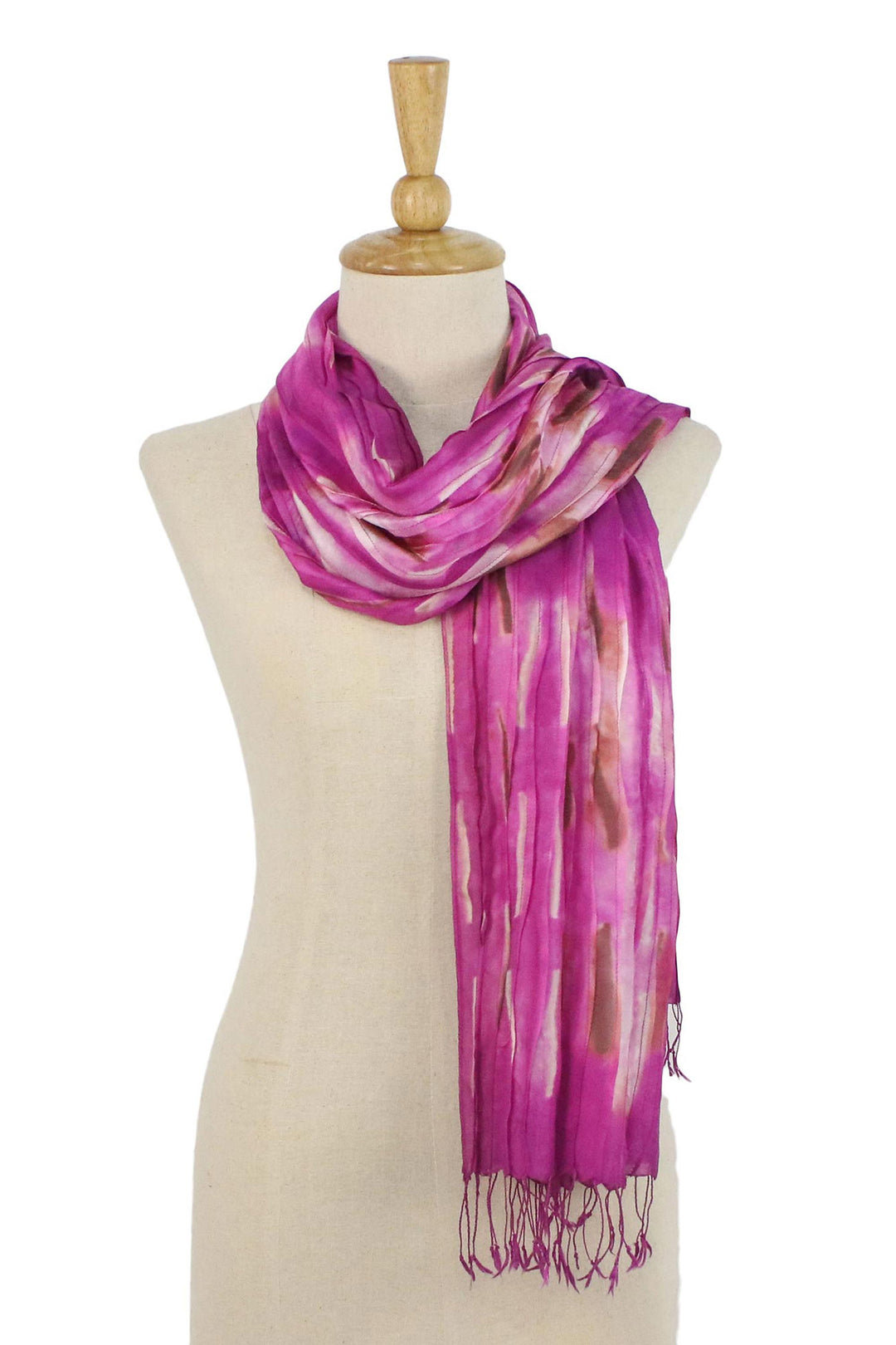 Handwoven Tie-Dyed Silk Scarf in Fuchsia from Thailand - Lovely Magic in Fuchsia