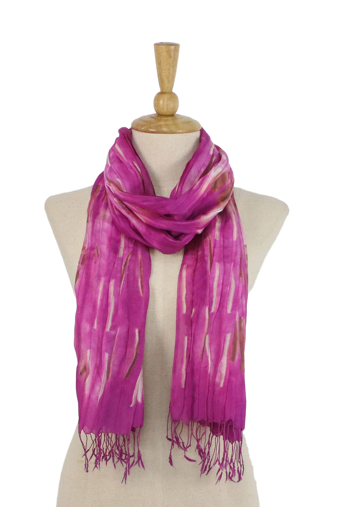 Handwoven Tie-Dyed Silk Scarf in Fuchsia from Thailand - Lovely Magic in Fuchsia