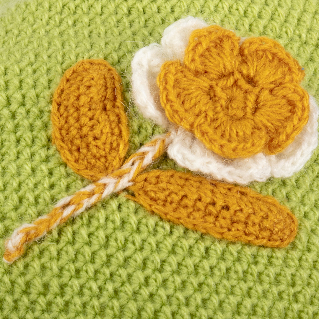 Floral Crocheted Alpaca Blend Hat in Chartreuse from Peru - Sweet Blossom