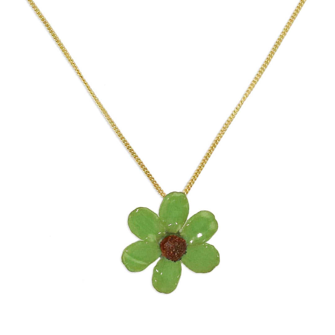 22k Gold Plated Green Zinnia Flower Pendant from Thailand - Zinnia Charm in Green
