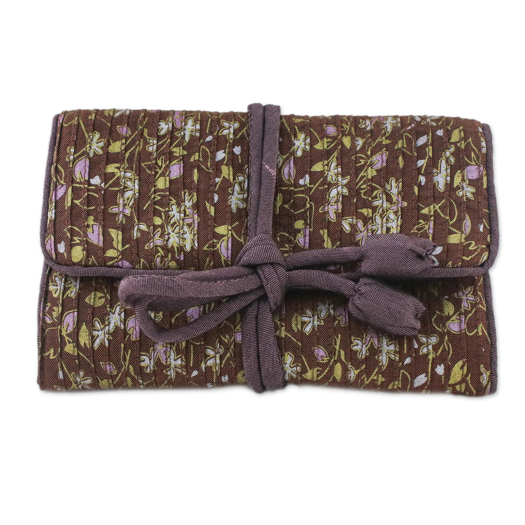 Rayon and Silk Blend Jewelry Roll in Brown from Thailand - Fashion Garden