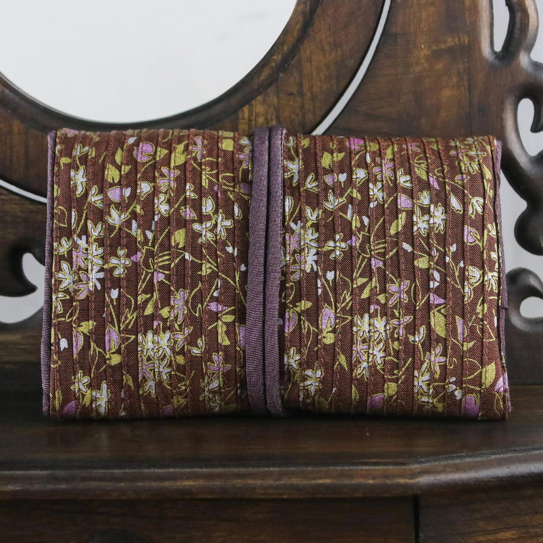 Rayon and Silk Blend Jewelry Roll in Brown from Thailand - Fashion Garden