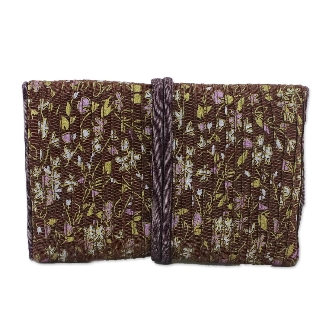 Rayon and Silk Blend Jewelry Roll in Brown from Thailand - Fashion Garden