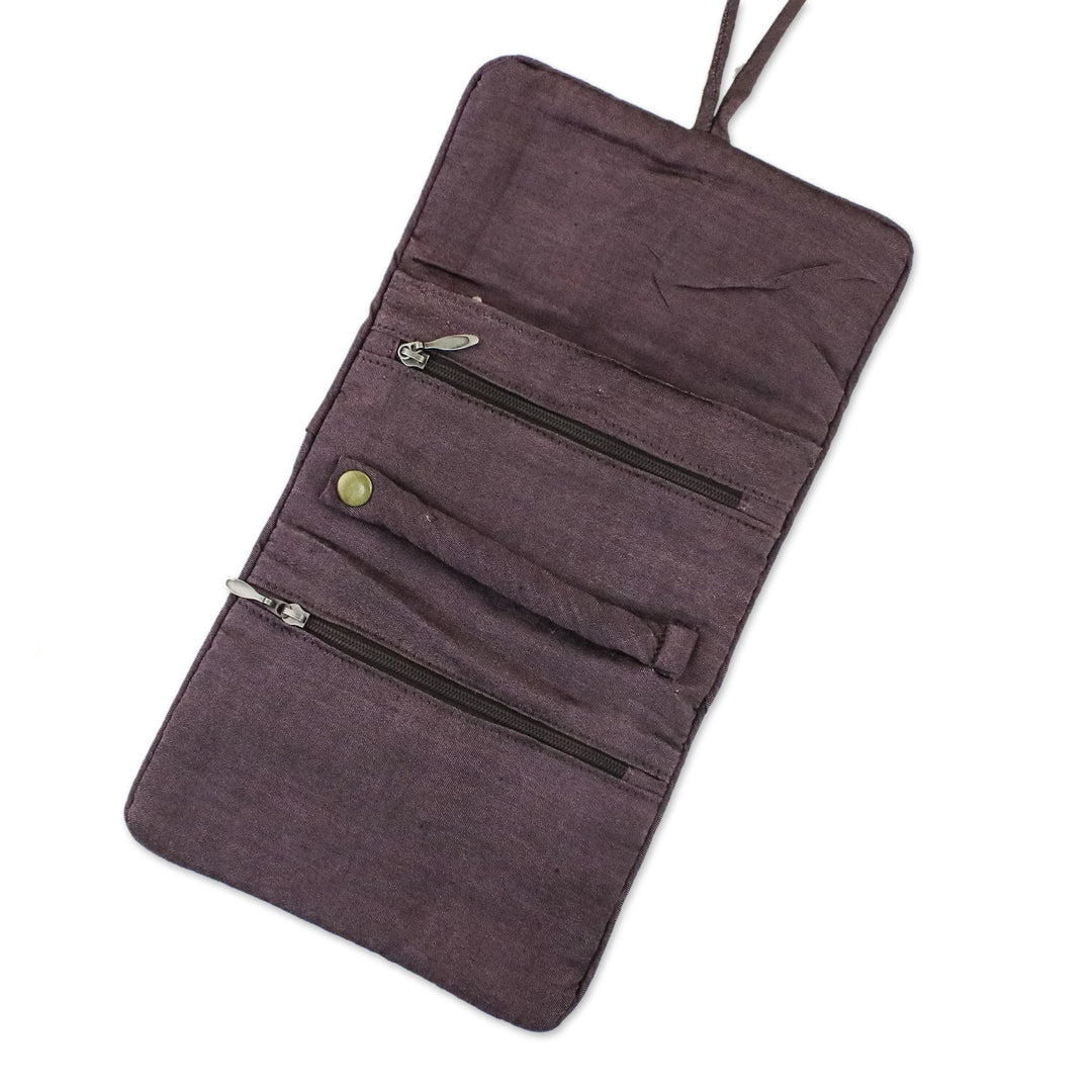 Rayon and Silk Blend Jewelry Roll in Brown from Thailand - Fashion Garden