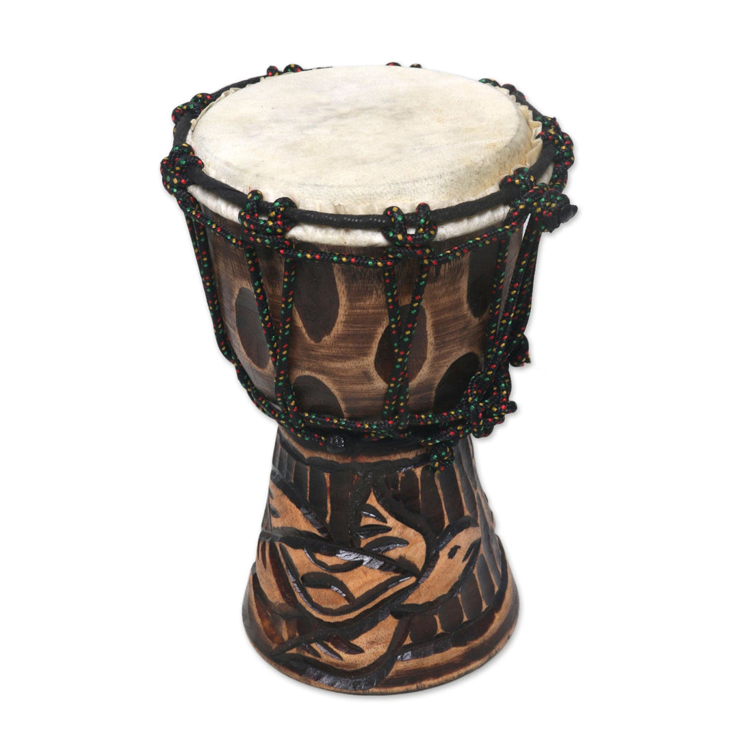 Turtle-Themed Mahogany Mini Djembe Drum from Bali - Turtle Beat