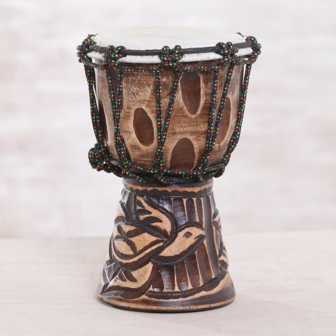 Turtle-Themed Mahogany Mini Djembe Drum from Bali - Turtle Beat