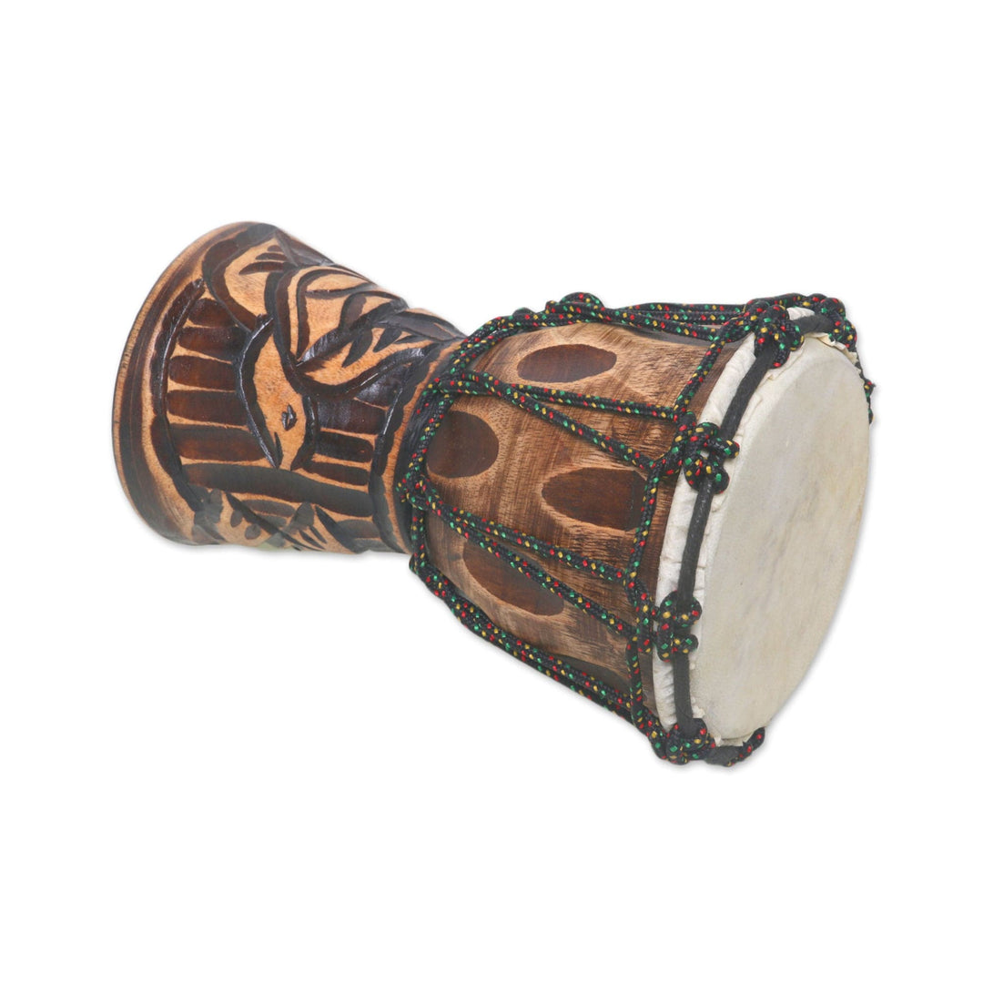 Turtle-Themed Mahogany Mini Djembe Drum from Bali - Turtle Beat