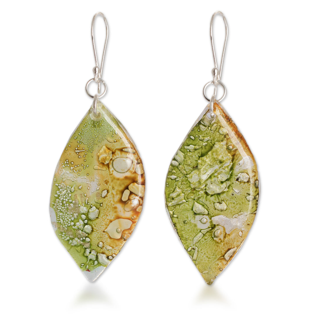Green Recycled CD Dangle Earrings from Guatemala - Leafy Forest