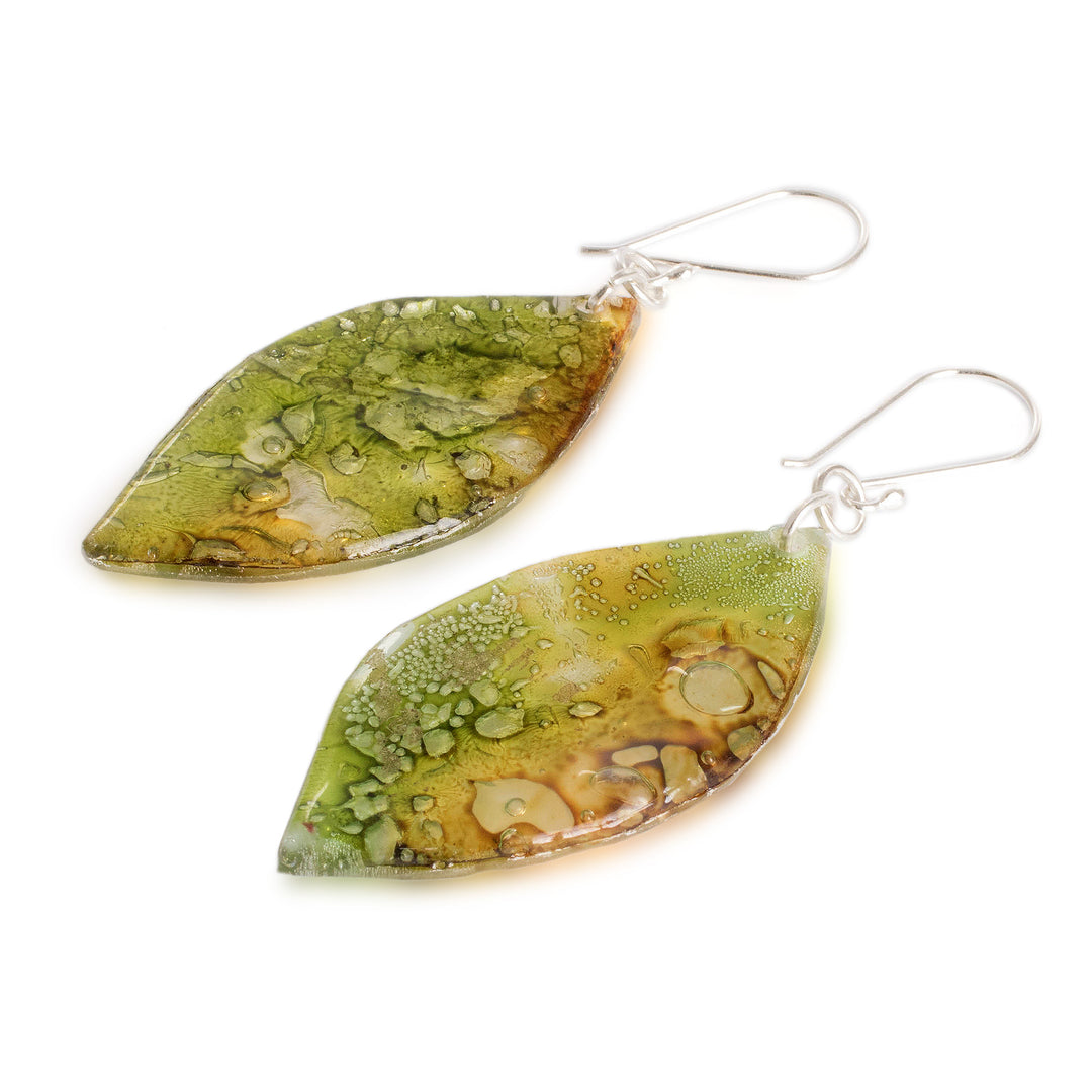 Green Recycled CD Dangle Earrings from Guatemala - Leafy Forest