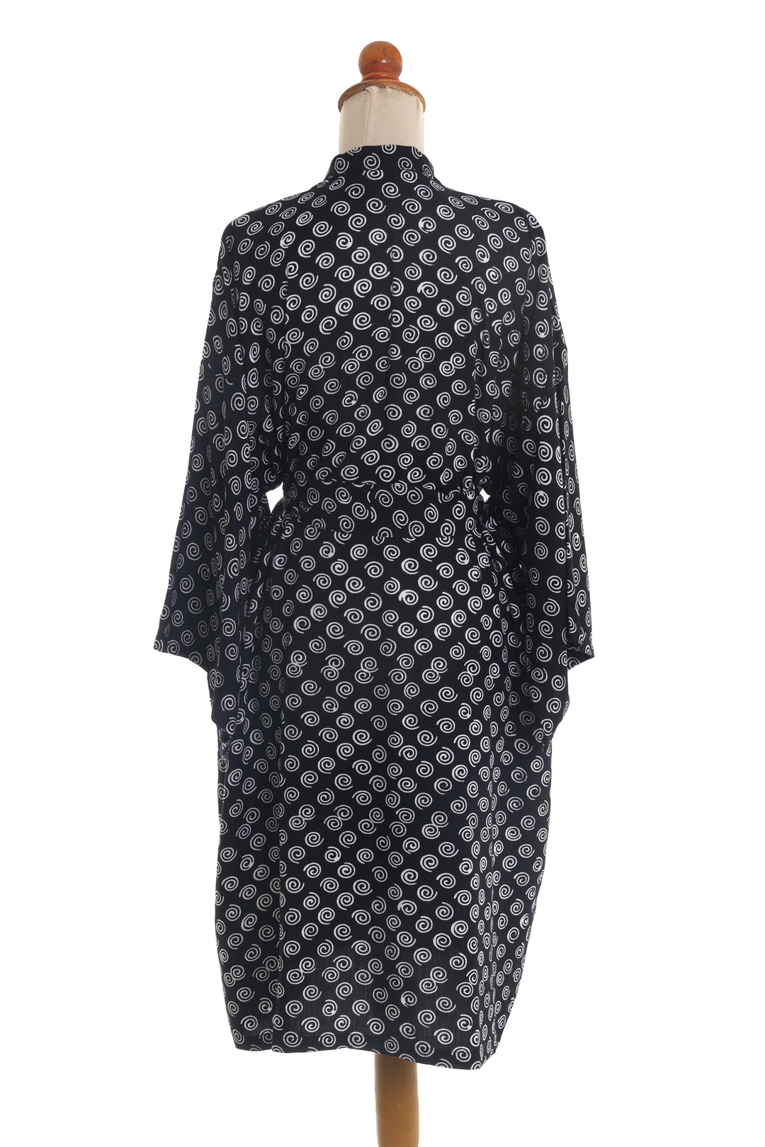 White Swirls on Black Rayon Short Robe - Sensational Swirls