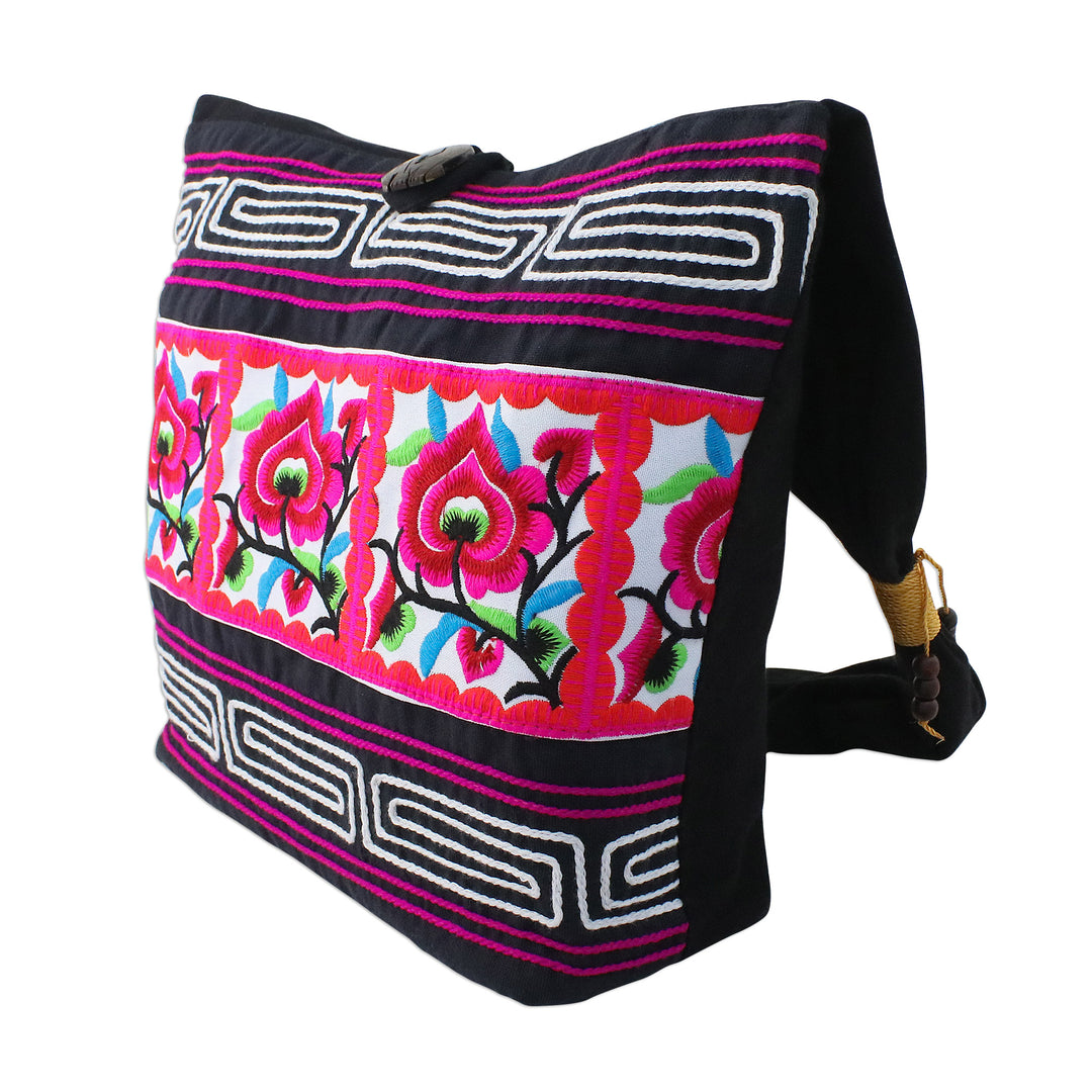 Pink Floral Cotton Blend Shoulder Bag from Thailand - Thai Flora