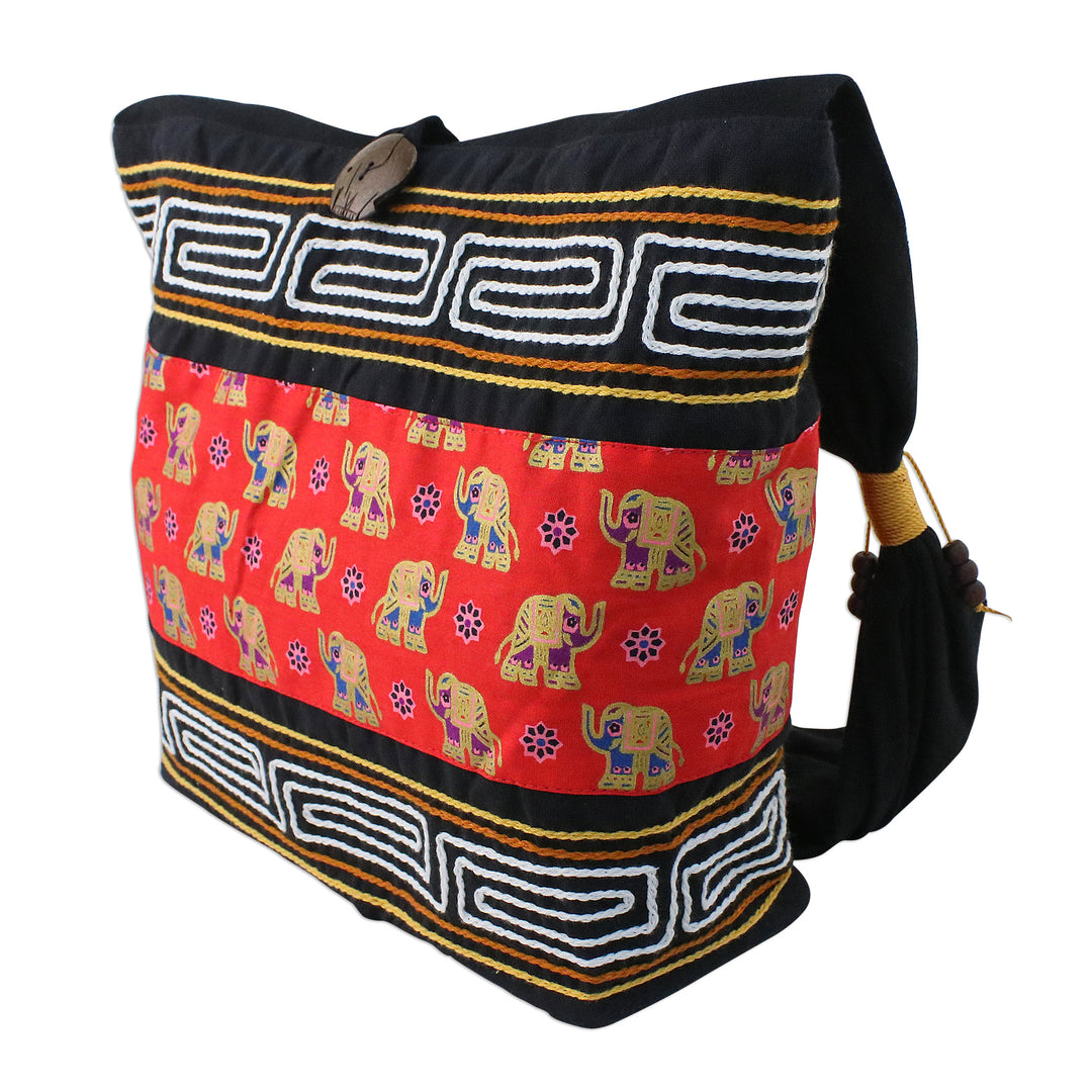 Black and Crimson Cotton Blend Shoulder Bag from Thailand - Thai Siam in Crimson