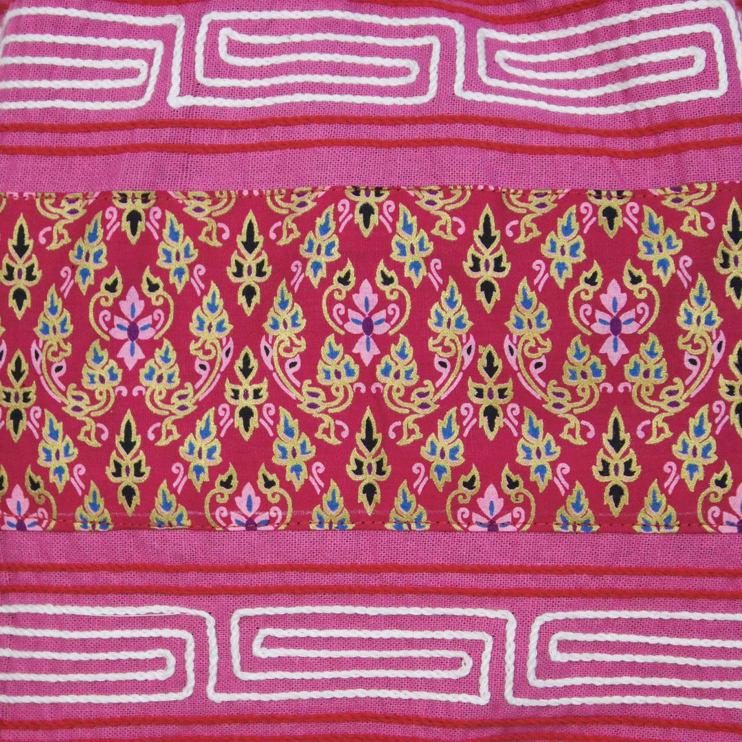 Floral Cotton Blend Shoulder Bag in Fuchsia from Thailand - Charming Thai in Fuchsia