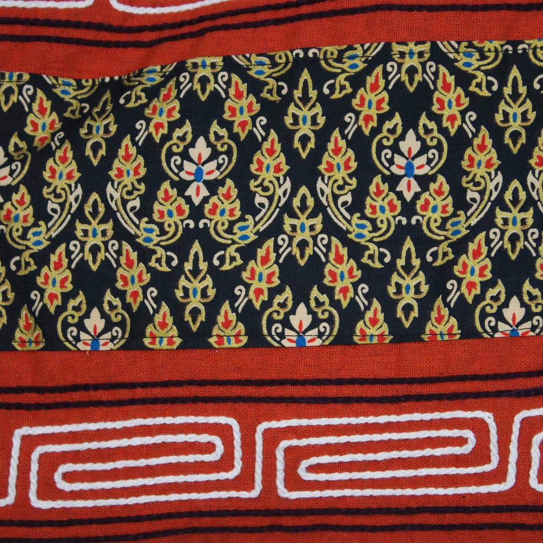 Floral Cotton Blend Shoulder Bag in Paprika from Thailand - Charming Thai in Paprika