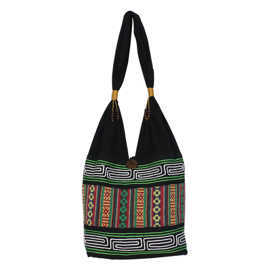 Embroidered Multicolored Cotton Shoulder Bag from Thailand - Thai Hillside