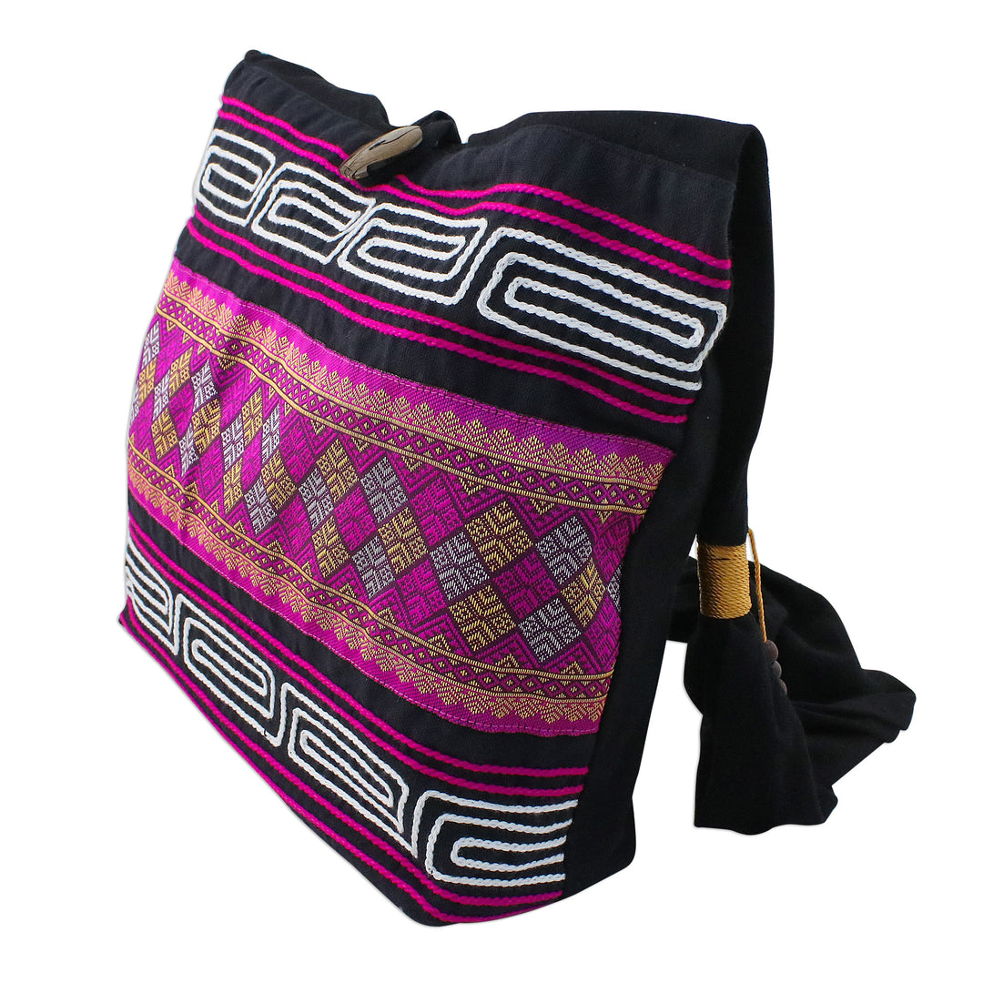 Cotton Blend Shoulder Bag in Pink from Thailand - Charming Diamonds