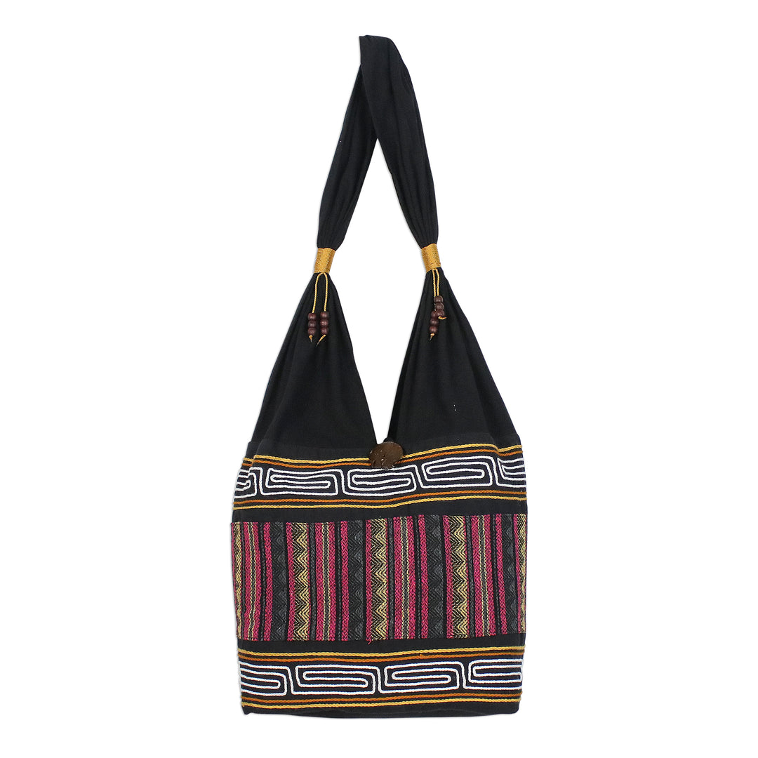 Zigzag Motif Cotton Blend Shoulder Bag from Thailand - Sophisticated Zigzag