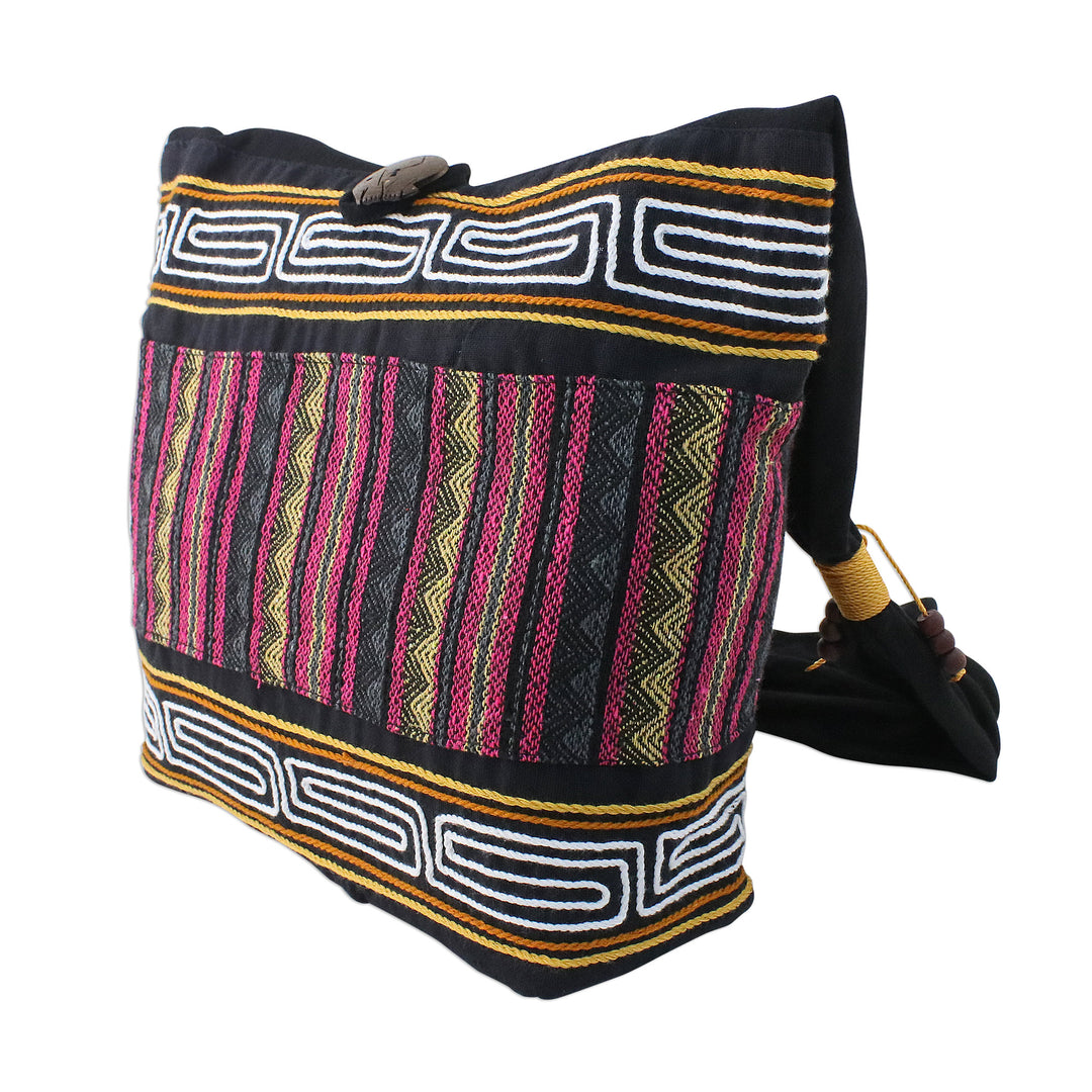Zigzag Motif Cotton Blend Shoulder Bag from Thailand - Sophisticated Zigzag