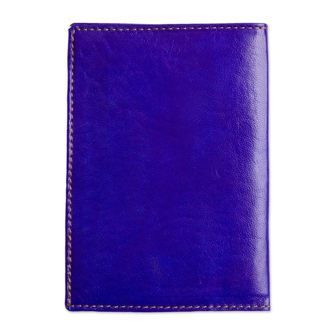Blue Leather Passport Cover with Hand Painted Flowers - Lovely Traveler in Blue