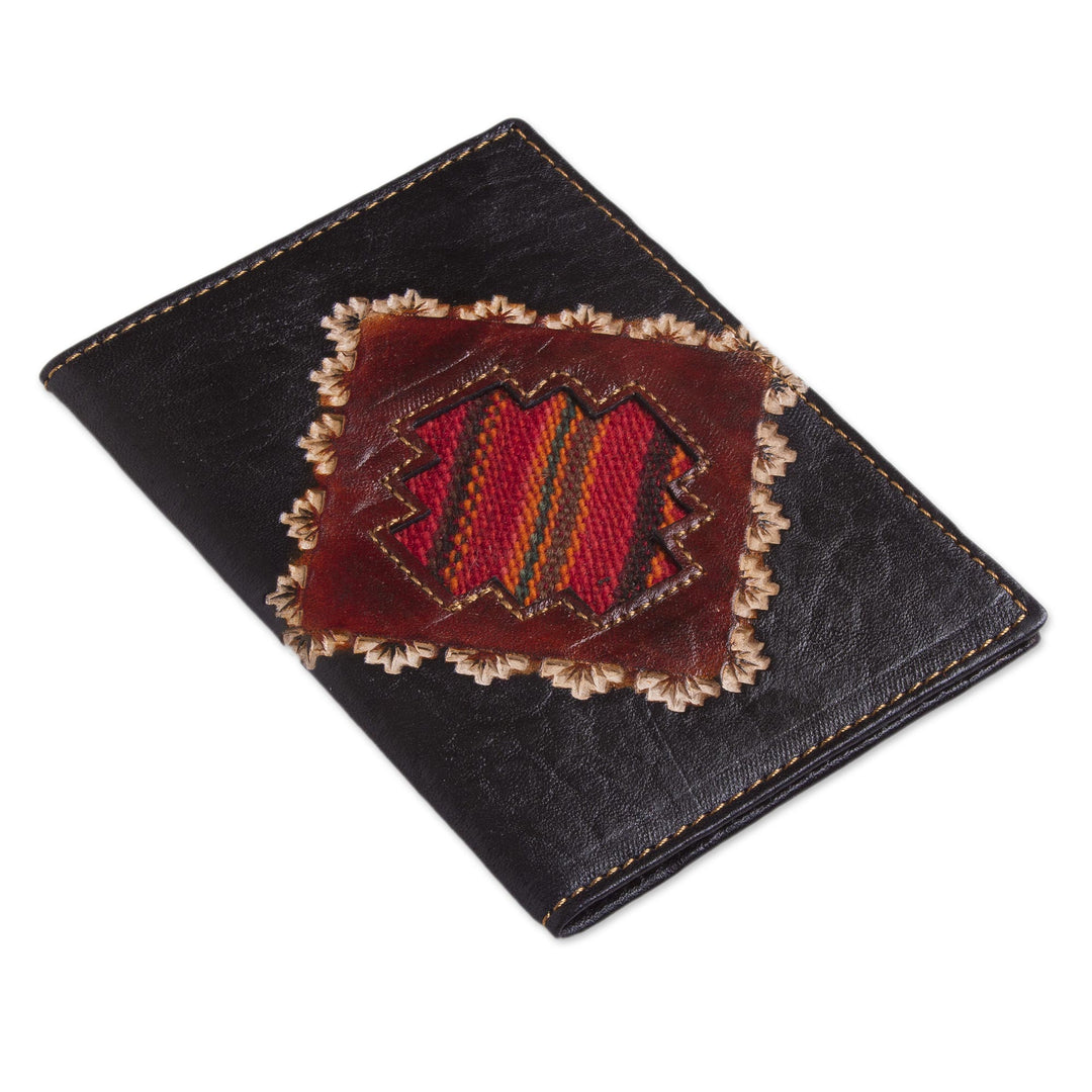 Dark Brown Leather Passport Cover with Incan Cross Design - Inca Traveler