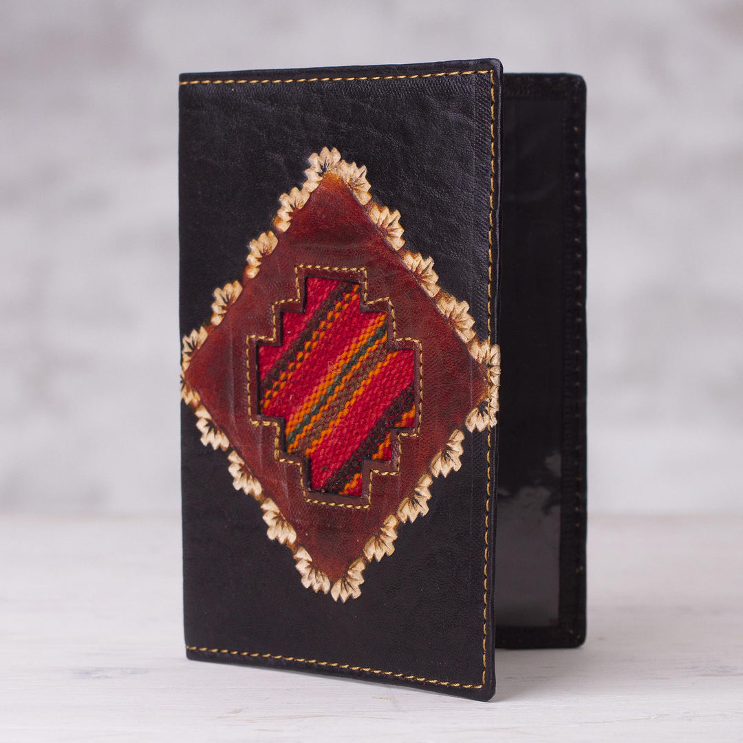 Dark Brown Leather Passport Cover with Incan Cross Design - Inca Traveler