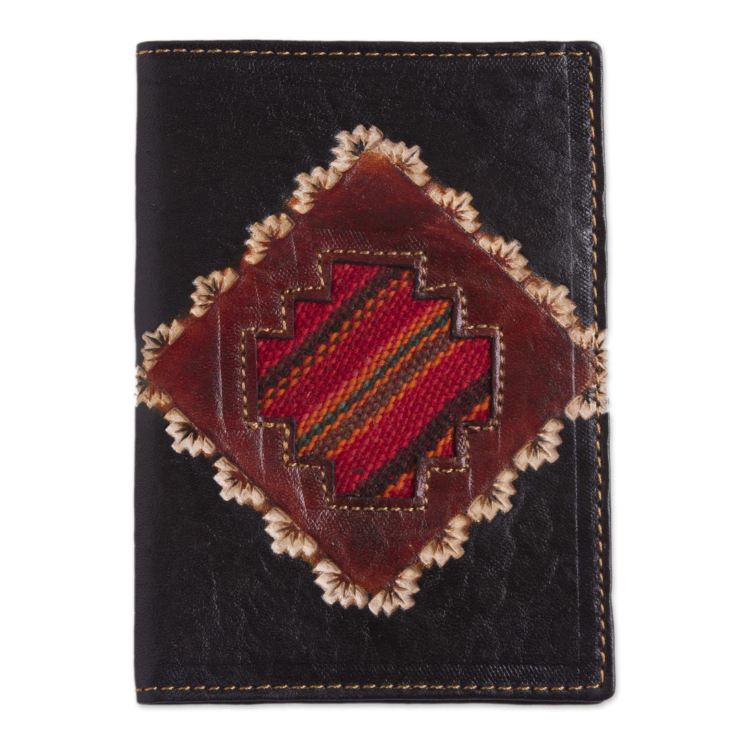 Dark Brown Leather Passport Cover with Incan Cross Design - Inca Traveler
