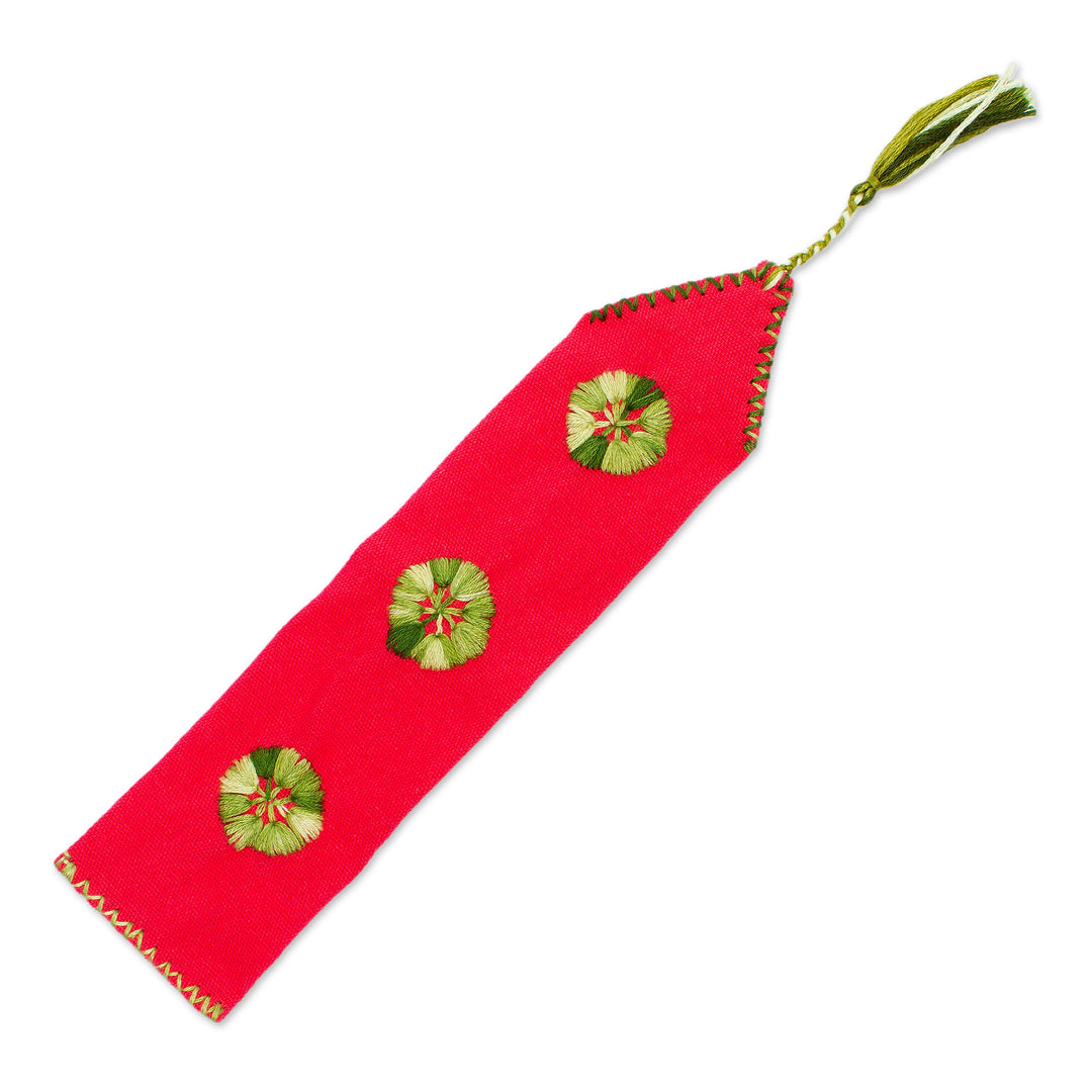 Red Hand Woven Cotton Bookmark with Embroidery - Storyteller