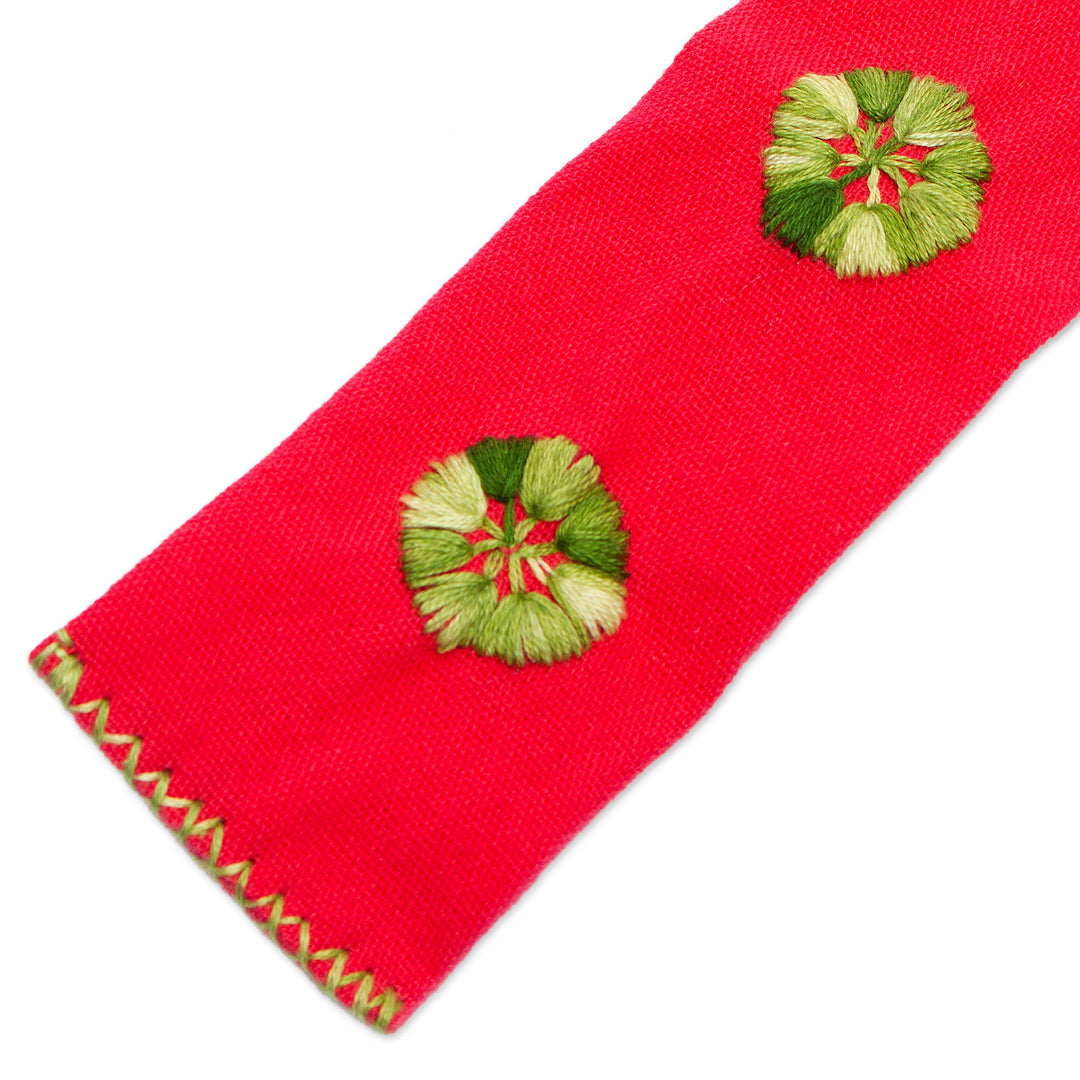 Red Hand Woven Cotton Bookmark with Embroidery - Storyteller