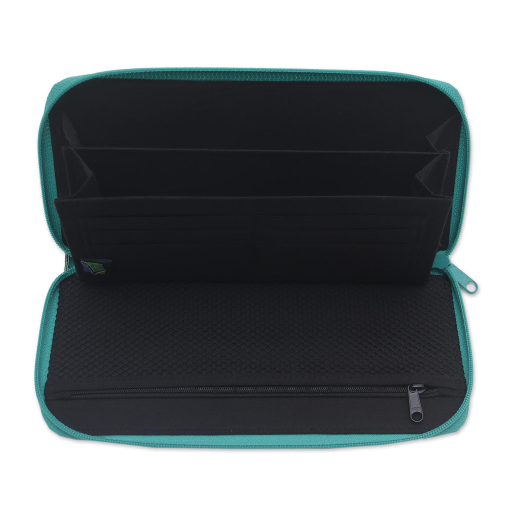 Hand Woven Teal Striped Cotton Wallet with Zipper Closure - Humble Lurik Teal
