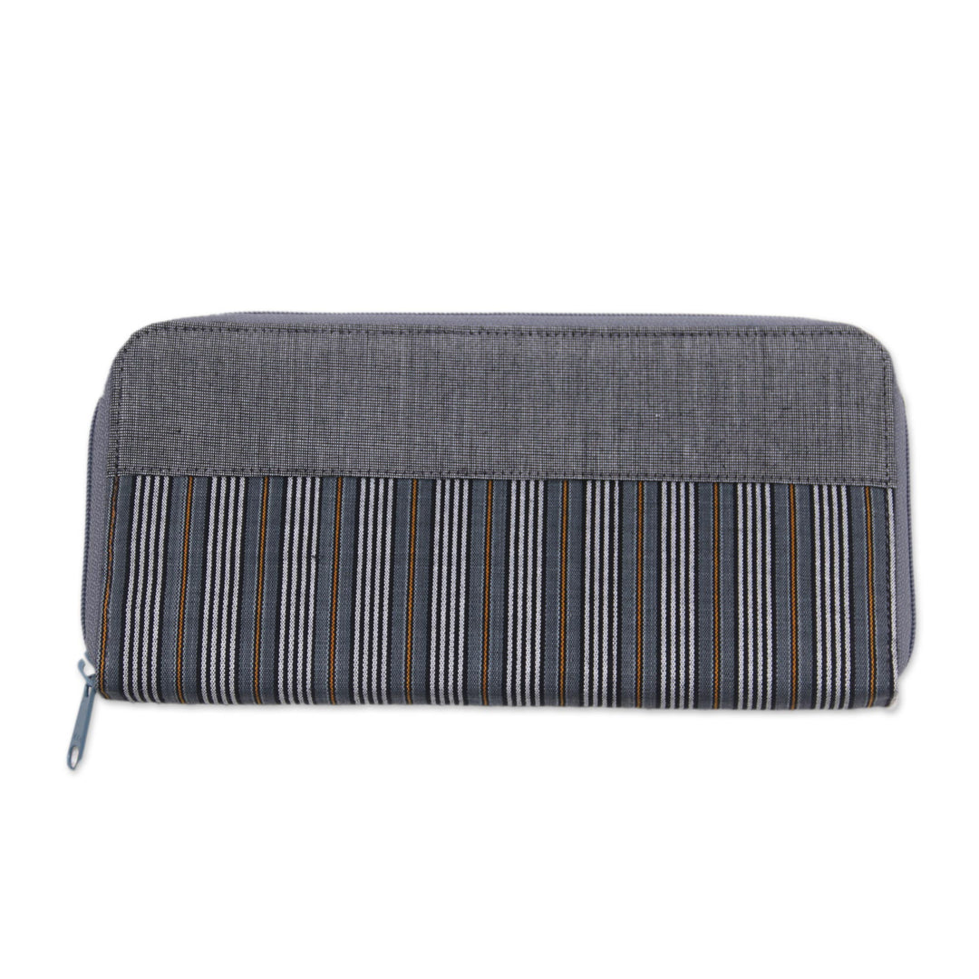 Hand Woven Grey Striped Cotton Wallet with Zipper Closure - Humble Lurik Grey