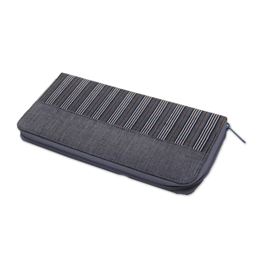 Hand Woven Grey Striped Cotton Wallet with Zipper Closure - Humble Lurik Grey