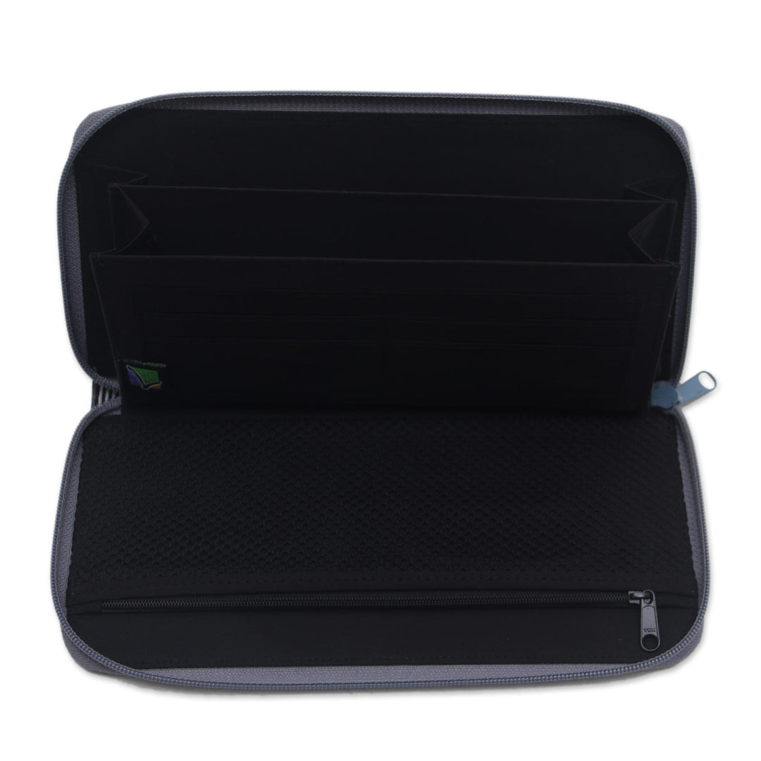 Hand Woven Grey Striped Cotton Wallet with Zipper Closure - Humble Lurik Grey