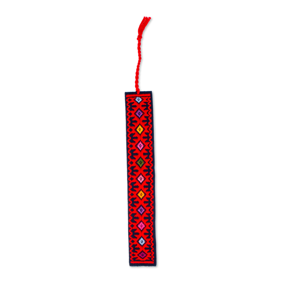 Hand Crafted Multi-Color Embroidered Cotton Bookmark - Dynamic Diamonds