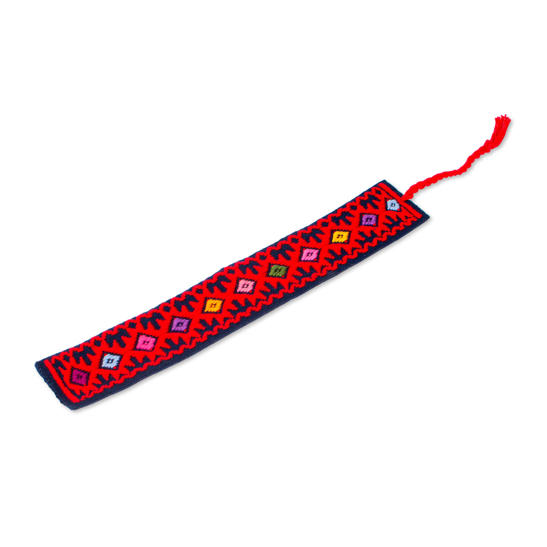Hand Crafted Multi-Color Embroidered Cotton Bookmark - Dynamic Diamonds