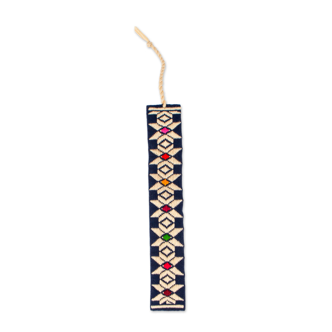 Hand Crafted Multi-Color Embroidered Cotton Bookmark - Star Flowers