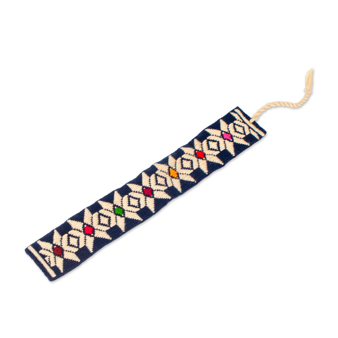 Hand Crafted Multi-Color Embroidered Cotton Bookmark - Star Flowers