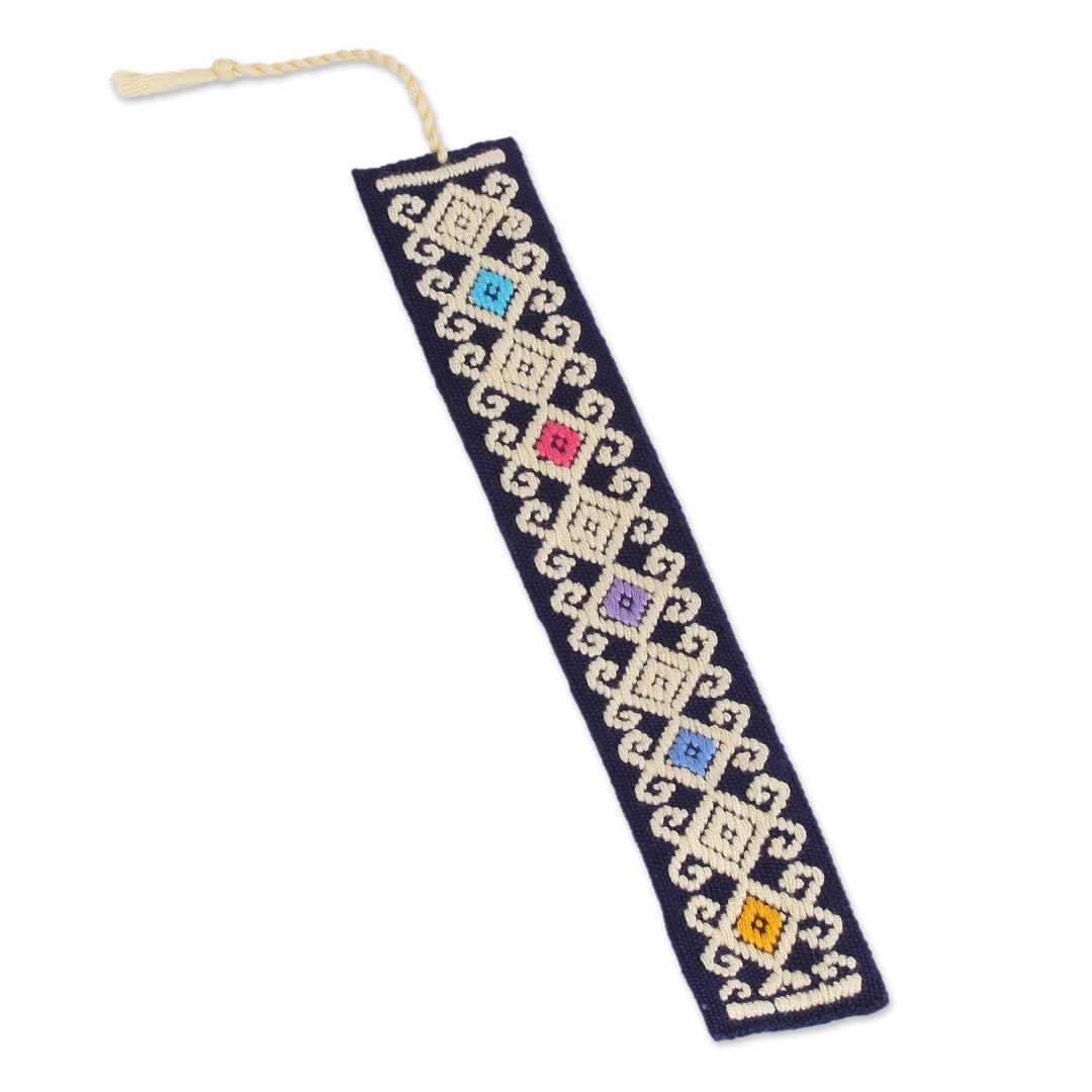 Handwoven Multi-Color Embroidered Cotton Bookmark - Star Garden